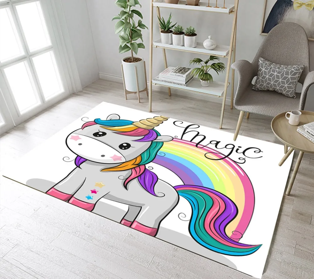 Cartoon Cool Unicorn Rainbow Non-skid Door Bath Mat Room Decor Rugs Floor Carpet 