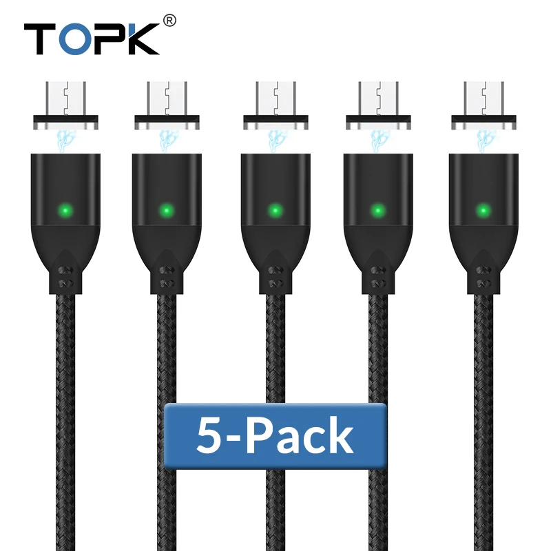 TOPK [5-Pack] 1M 3A Быстрый зарядный Магнитный Micro USB кабель для samsung s6 s4 Note 6 5 для Xiaomi 4X Note 4 для huawei P8 Lite - Цвет: Black Cable