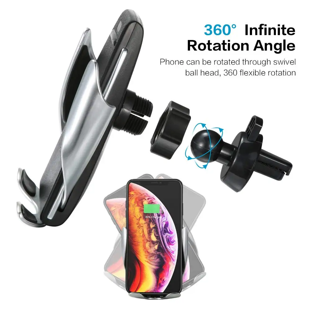 Car Wireless Charger S5 Automatic Clamping Fast Charging Phone Holder Mount in Car for iPhone Huawei Samsung Smart Phone