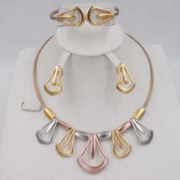 

Rose Gold Color Crystal Necklace Earring Bracelet Ring Set Rhinestone New Simple Party Dress Jewelry Sets For Women