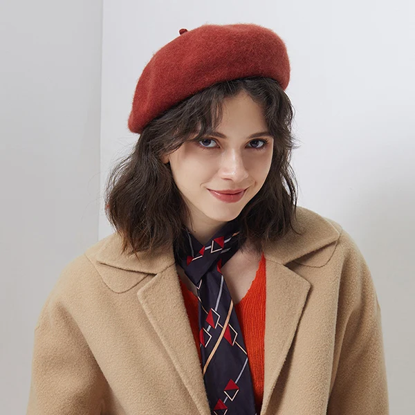 Wool Ladies Winter Beret - 90% Wool 10% Nylon, 11 Inch Diameter, Classic French Style With Stem