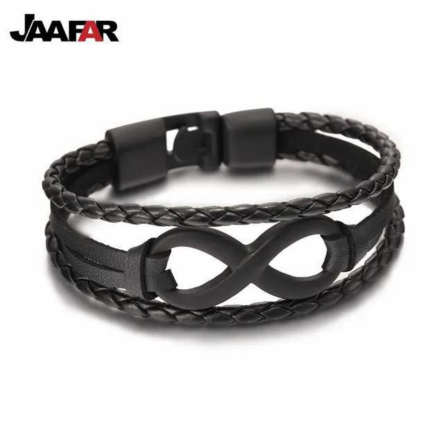 Whole New Fashion Black Plated Infinity Bracelet Genuine Whole New Fashion Black Plated Infinity Bracelet Genuine Leather Hand Chain Alloy Buckle Friendship