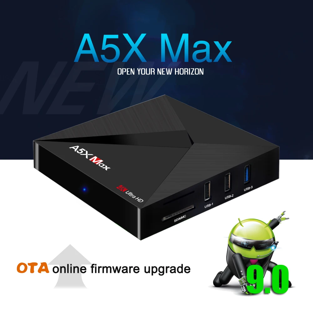 A5X MAX 4G + 32G Smart Android 9,0 ТВ коробка RK3328 Quad-Core Поддержка 4 K DH 3,0 USB 2,4G, Bluetooth, Wi-Fi 4,1 Декодер каналов кабельного телевидения