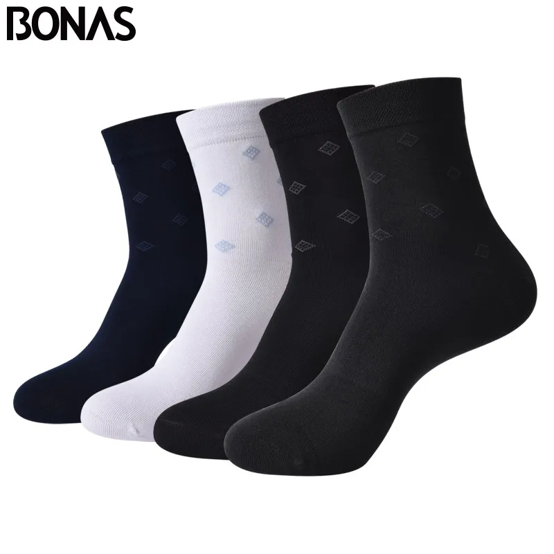 BONAS, новинка, 4 пары, мужские носки из бамбукового волокна, высокое качество, дышащие хлопковые носки, дезодорирующие носки, мужские деловые носки, 02303