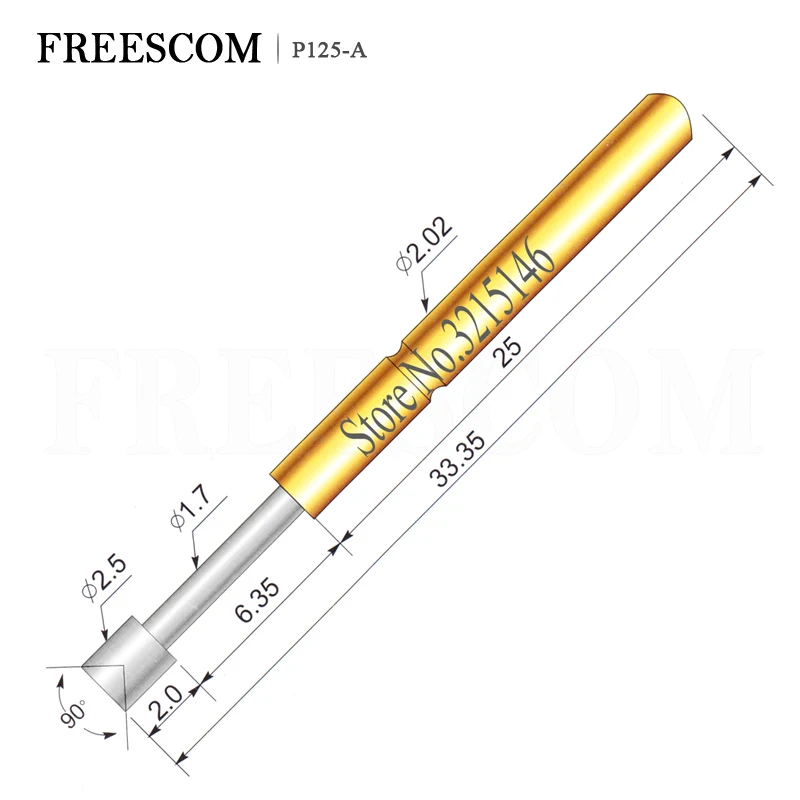 100Pcs in a Pack Dia 2.5mm P125 A Spring Test Probes Pogo Pin Length 33