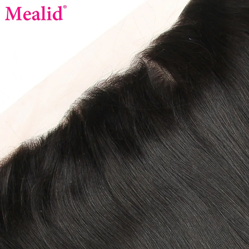 Mealid Brazilian Hair Weave Bundles With Frontal Nonremy Straight Human Hair Bundles With Closure Frontal with Bundles Free Part