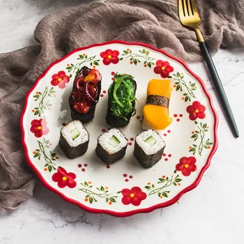 

Dessert Plates With Underglaze Color Hand-Painted Main Dishes Plate Lacing Edge Food Containers Flower Pattern Kitchen Utensils