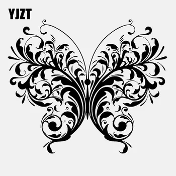 

YJZT 16CM*13.4CM Swirl Butterfly Floral Art Decals Vinyl Car Stickers Black/Silver C24-0324