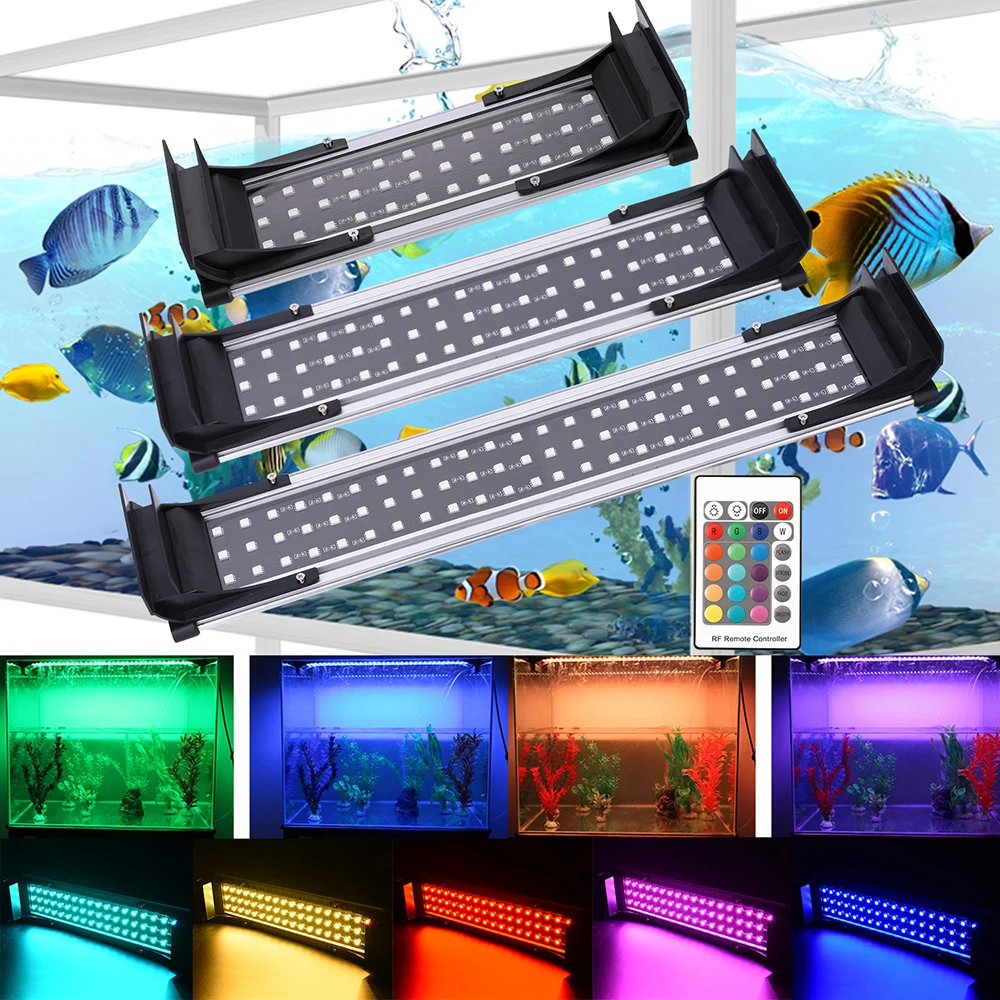 Baratos US UK UE AU colorida luz LED extensible pecera luz LED para acuario Control remoto pecera lámpara LED SMD 5050 RGB