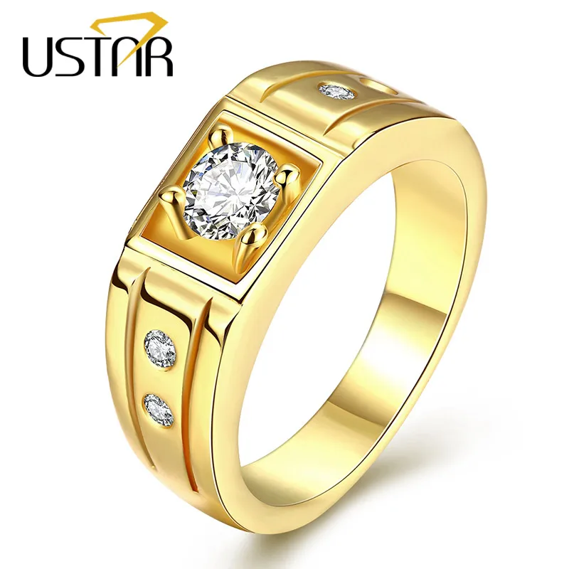ustar yellow gold color men rings jewelry stainless steel zirconia crystals finger wedding rings male anel - Male Wedding Rings ustar yellow gold color men rings jewelry stainless steel zirconia crystals finger wedding rings male anel - Male Wedding Rings