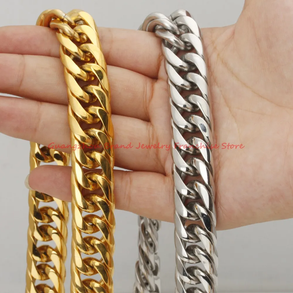 7 40 Optional Charm 316L Stainless Steel 20MM Silver or font b Gold b font Cuban