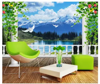 

Custom photo wallpaper 3d murals wallpaper Roman column balcony snow mountain painting 3D TV background wall beroom decoration