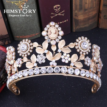 

HIMSTORY Baroque Bridal Tiaras Crowns European Gold Bride Hairabnds Headpieces Rhinestone Beauty Wedding Hair Accessories