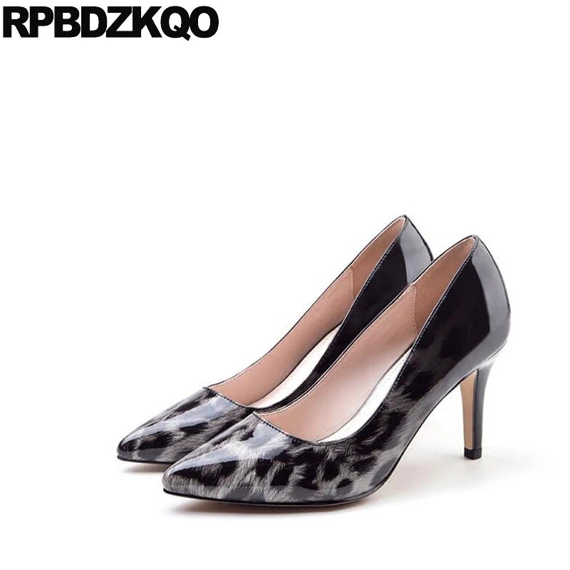

Medium Heels Scarpin 12 44 Low Party Pumps Shoes Pointed Toe Patent Leather Women Wine Red Leopard Print High Kitten Plus Size
