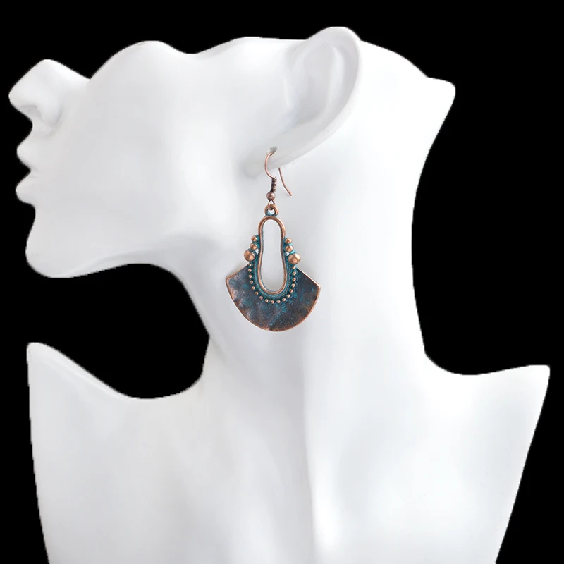 QIHE JEWELRY Dangle earrings 3 Color Verdigris Rustic Fan Drop Earrings Women Jewelry Earrings for women arete pendiente