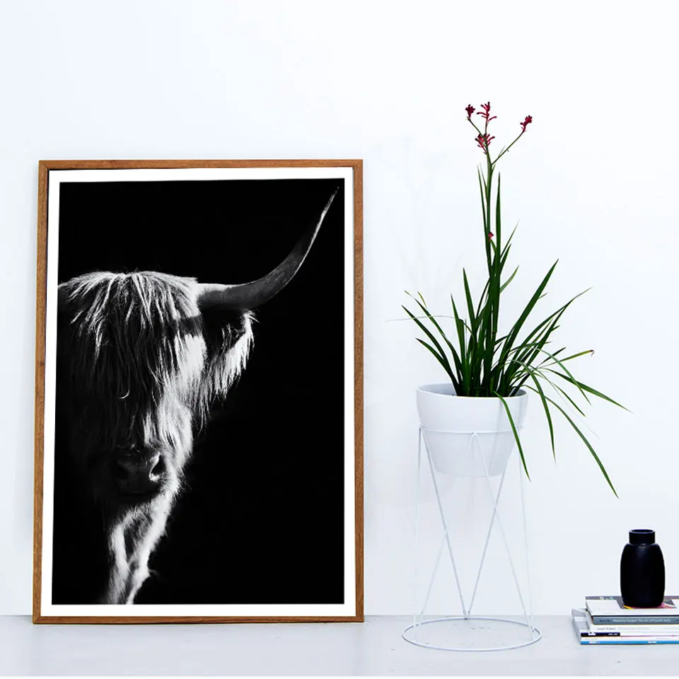 

Portrait Highland Cow Posters and Prints Black and White Animals Wall Art Canvas Painting Wall Pictures For Living Room Decor
