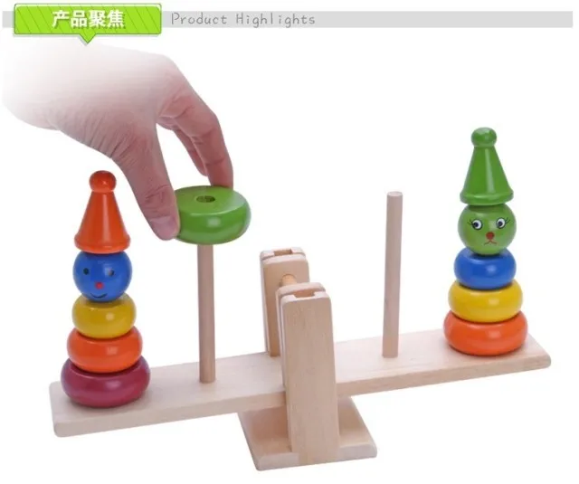 

Wooden toy comedian clown tower balance wood toys Seesaw baby birthday gift 1box