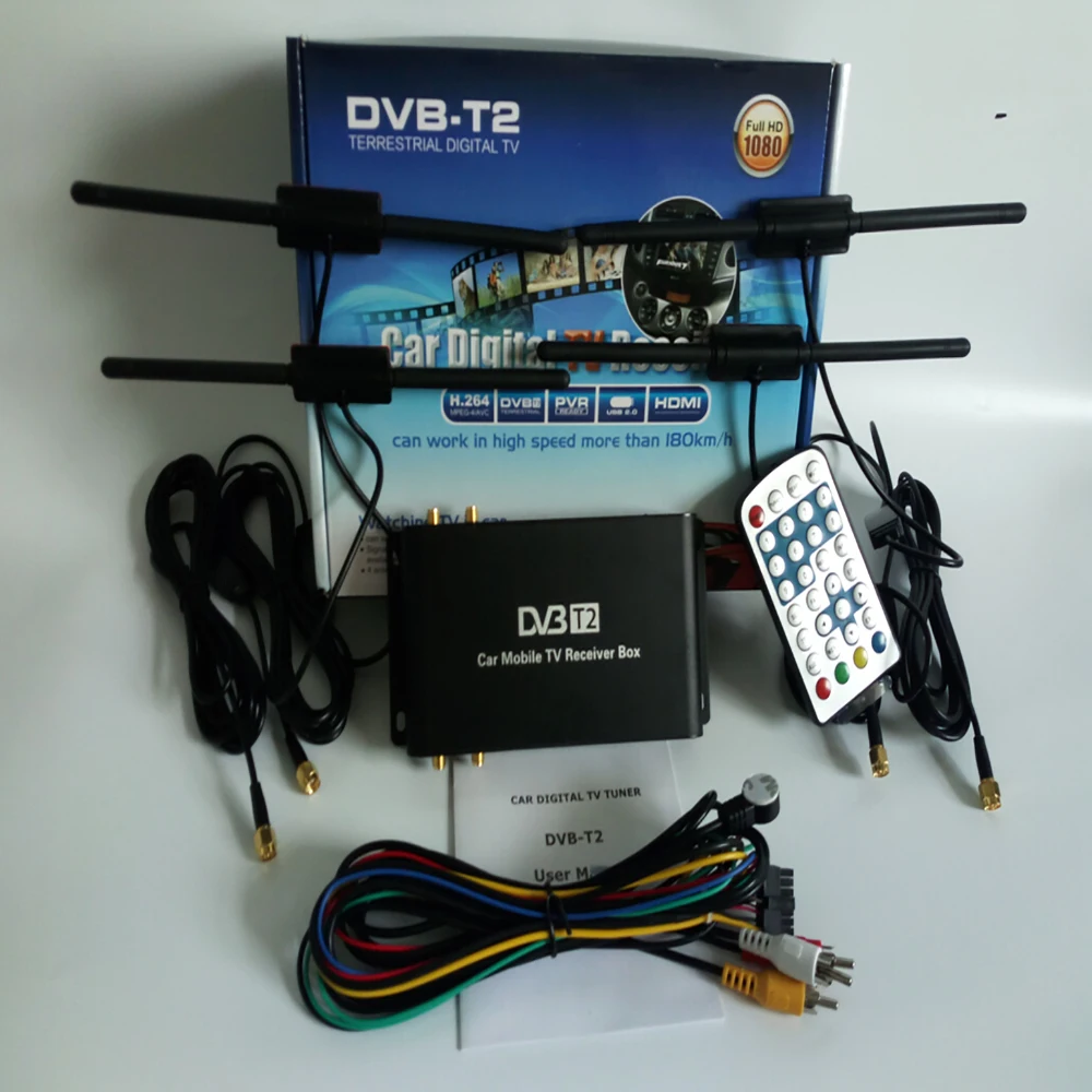 M-688 автомобильный DVB-T2(H.264) HD 4 тюнер цифровой ТВ приемник Поддержка USB HDMI SIANO четыре мобильных тюнера и активная антенна 180 км/ч ТВ коробка