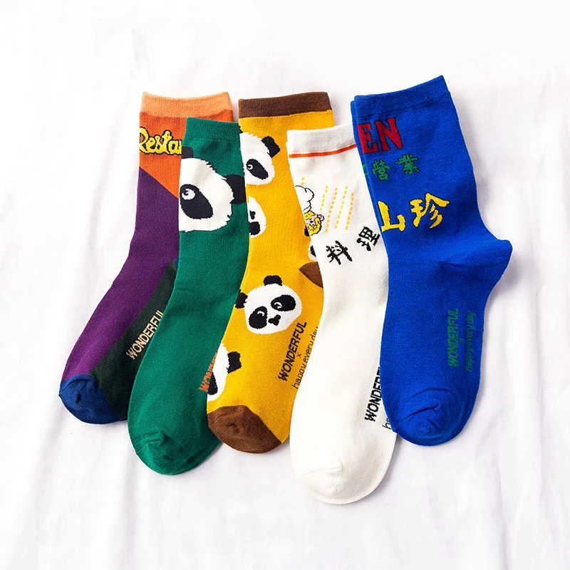 Японские хлопковые Повседневные Носки с рисунком панды, женские зимние теплые уличные милые забавные носки Kawaii, Короткие счастливые носки до щиколотки