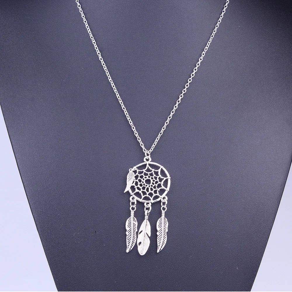 Новинка Attrape Reve Bijoux Femme Collier Plumes Pendentif Feuille Attrape-Reve Boho Винтаж Ловец снов ожерелья на продажу