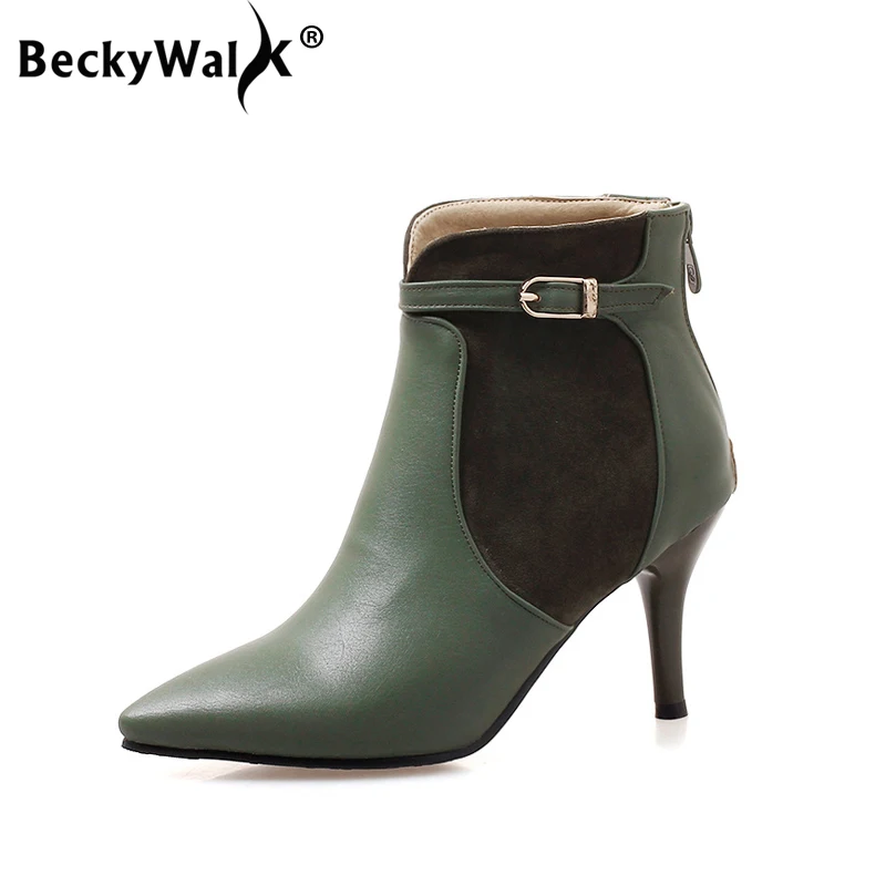 Сексуальные женские ботинки BeckyWalk ботильоны с острым носком зимняя женская обувь