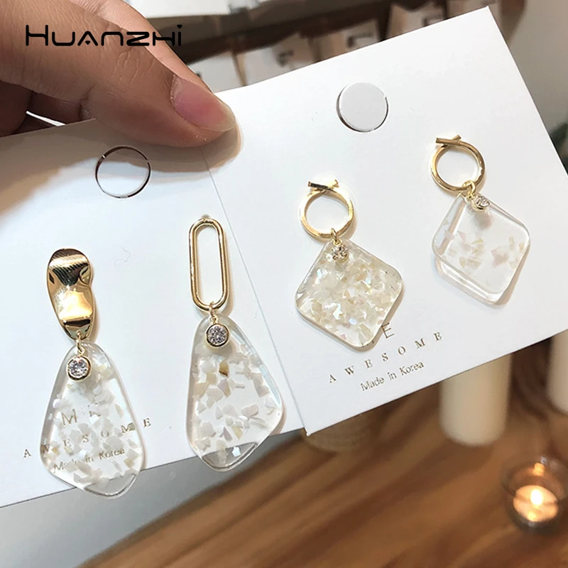 Женские акриловые сережки капельки HUANZHI асимметричные золотистые и
