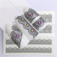 LCJ 1 лист черный цветок кружева дизайн ногтей водные наклейки передачи декоративные наклейки для ногтей элегантность Маникюрный Инструмент