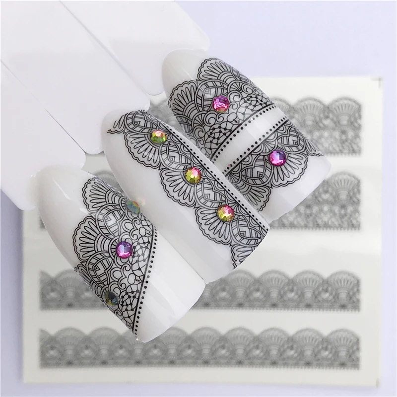 

LCJ 1 Sheet New Black Flower Lace Designs Nail Art Water Decals Transfer Nail Stickers Decoration Elegance Manicure Tool