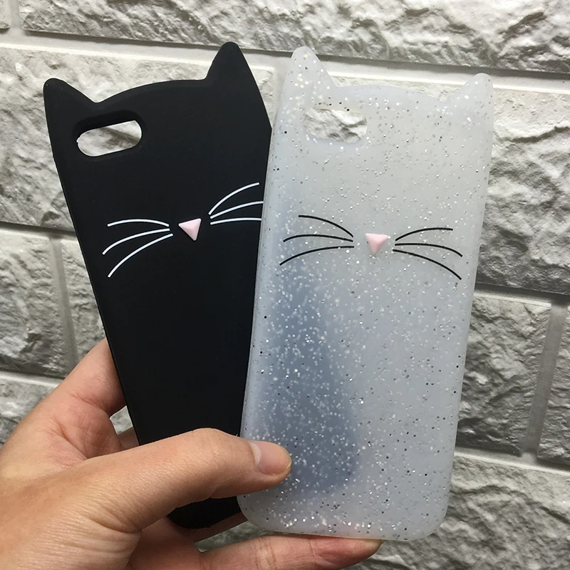 For iPhone 5 5S SE Case 3D Cute Cartoon Animal Beard Glitter Cat Ear Phone Cases For iPhone X 6 6S 7 8 Plus Silicon Soft TPU (1)