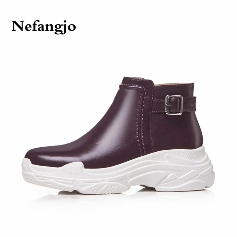 

Nefangjo 2018 autumn winter new short plush boots female low upper buckle strap platform thick bottom casual shoes female low b