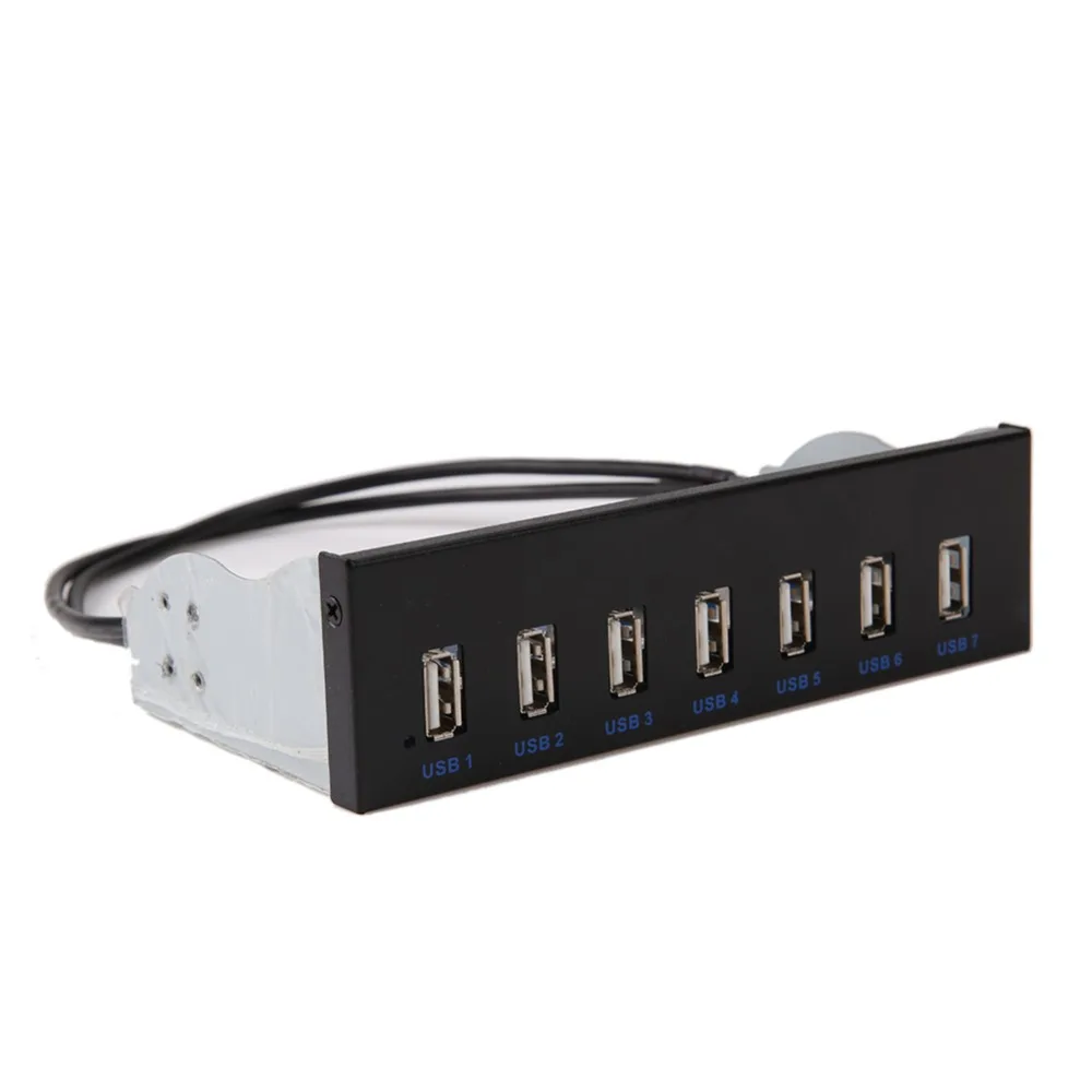 7 Ports USB 2.0 Hub Floppy Bay Drive Panel Expansion Adapter for 5.25 inch CD ROM Drive Bay