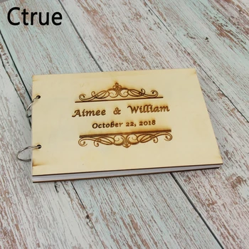 

21.5X15cm Custom names Wedding Guest Book Rustic Wooden Wedding decoration Guest Book Wooden Guestbook Personalised Guest Book