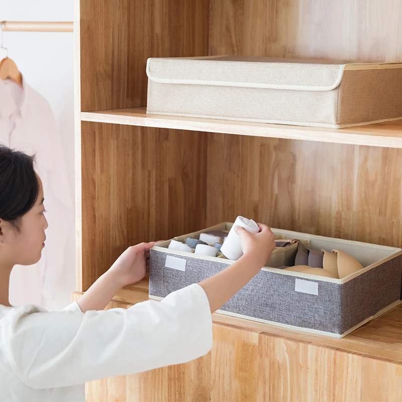 16Cells Underwear Organizador For Drawer 1pc Foldable Bra Socks Organizadores With Cover Home Solid Closet Organizer Storage Box