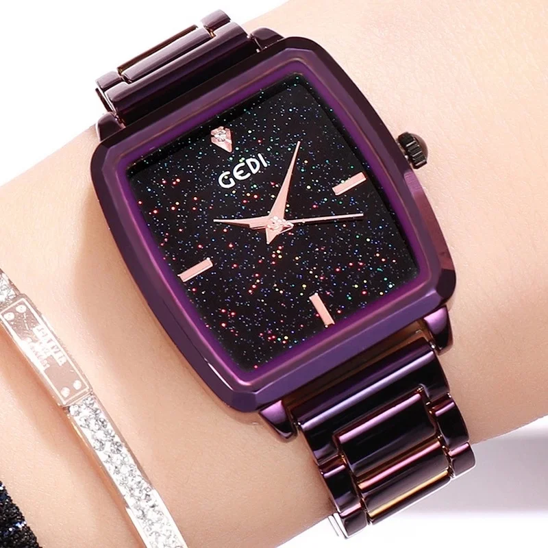 

Fashion small fragrant wind rectangular simple star dial with steel watch ladies bracelet watch quartz watch