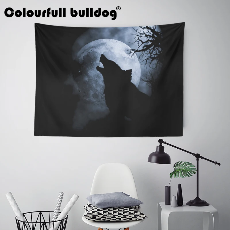 Пляж пальмы Ocean гобелен Луна волк ветви дерева стены висит марокканской Room Decor покрывала синий большой сплетенные персонализированные