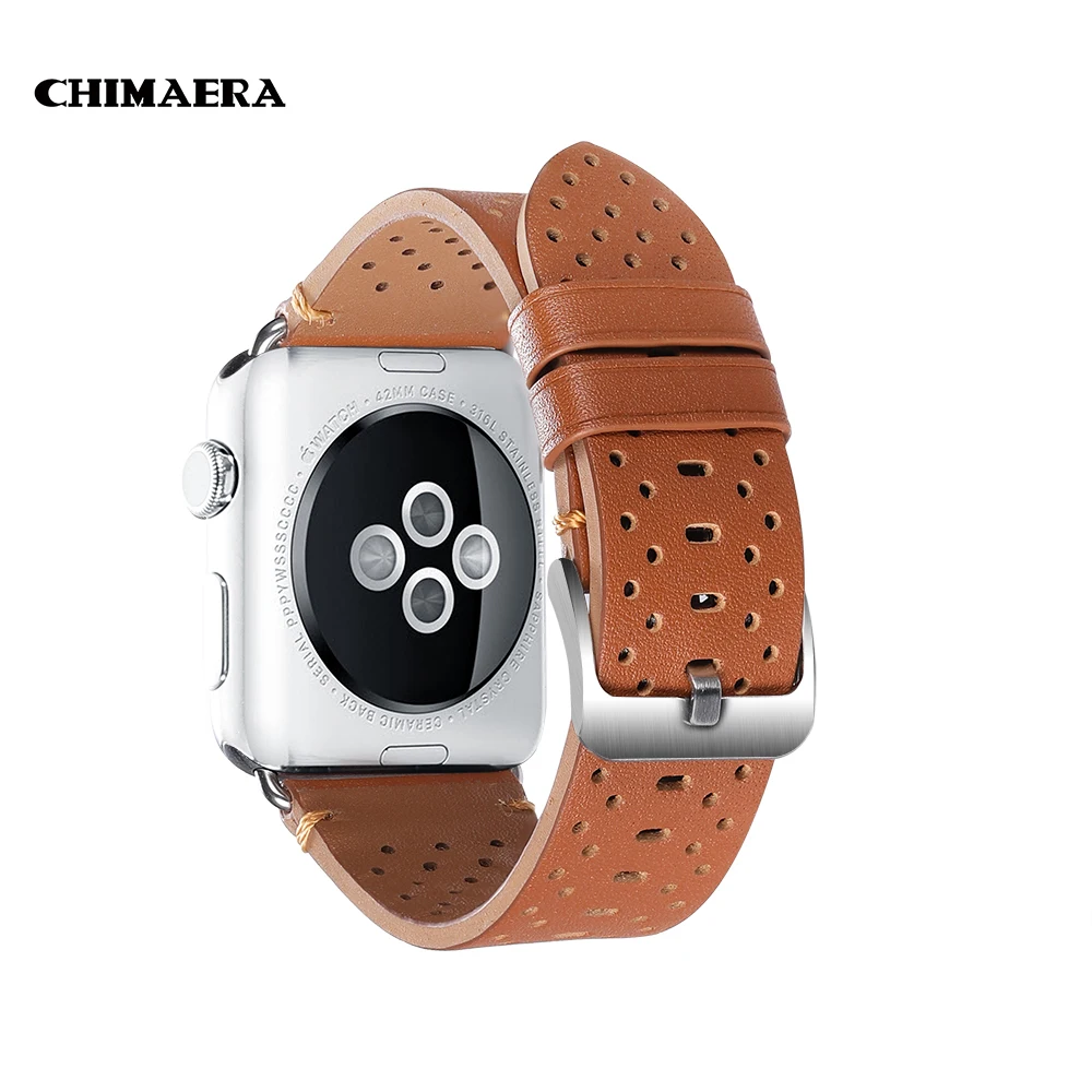 Ремешок для часов CHIMAERA Apple Watch черный/коричневый из натуральной кожи iWatch 38 мм 42 40 44