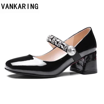 

VANKARING 2020 new spring summer patent leather high heels women pumps black red white crystal shoes woman dress wedding pumps