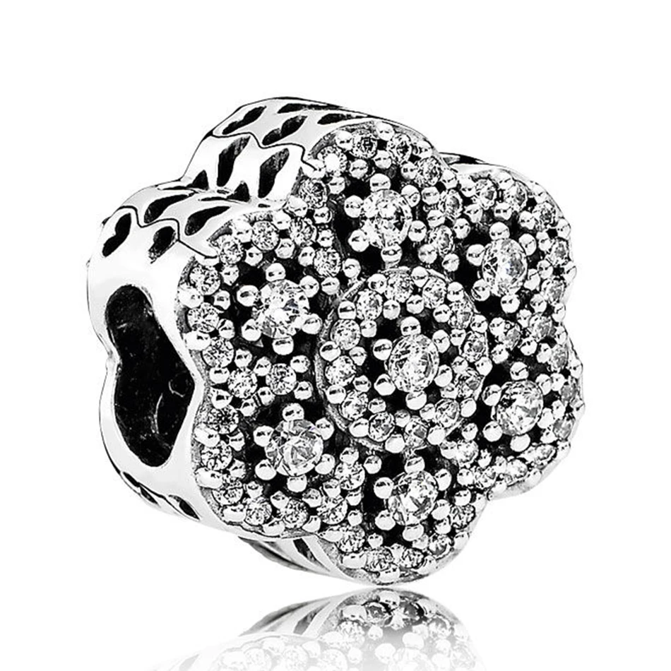 

Authentic S925 Sterling Silver DIY Jewelry Openwork Crystalized Floral Charms fit Pandora Bracelet Bangle Clear CZ