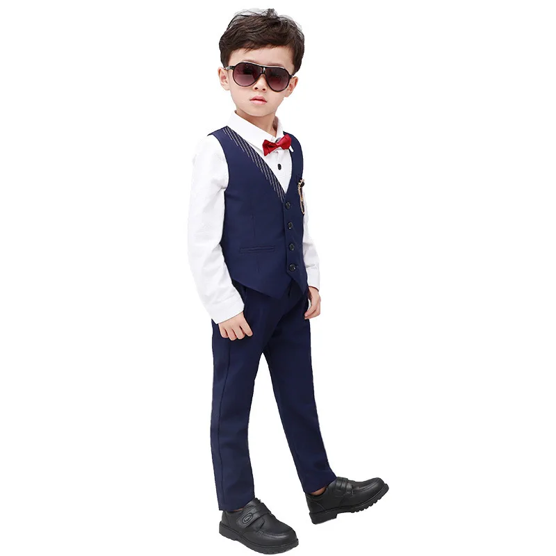 

Flower Boys Waistcost Pants 2PCS Clothing Set For Weddings School Children Piano Performance Costume Girls Birthday Formal Dress