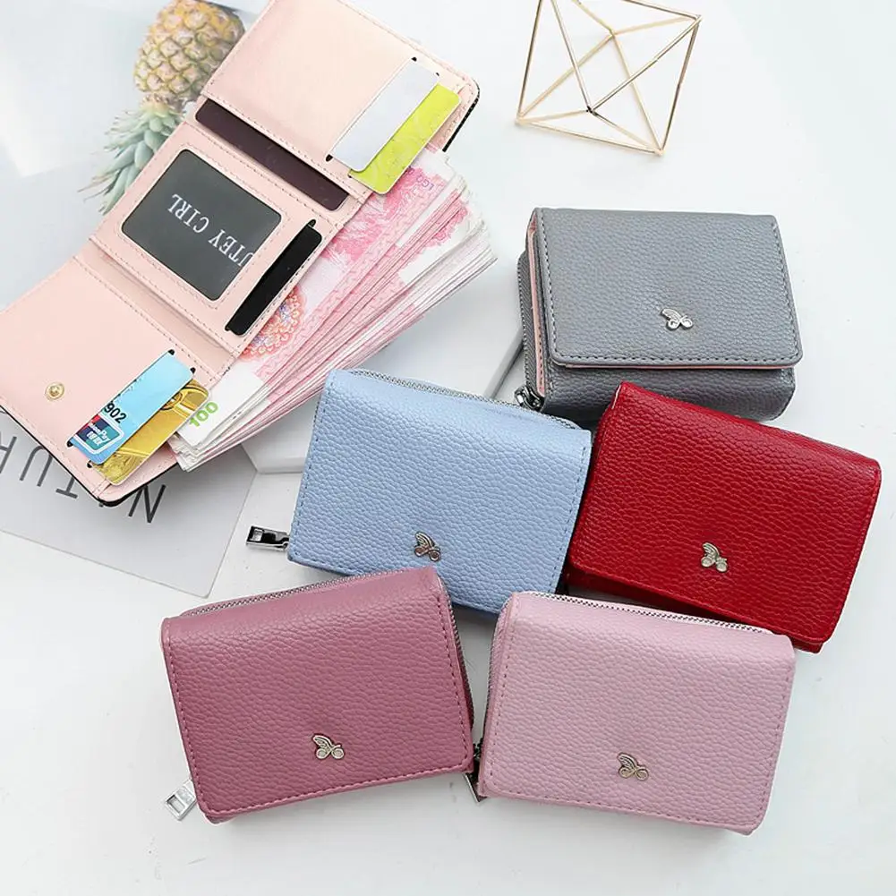 

Solid Color Luxury Brand Women's Leather Wallet With Card Holder Design Short Purse Top Quality Small Wallet Woman
