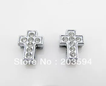 

8mm slide rhinestone cross charm fit pet collar 14x10mm