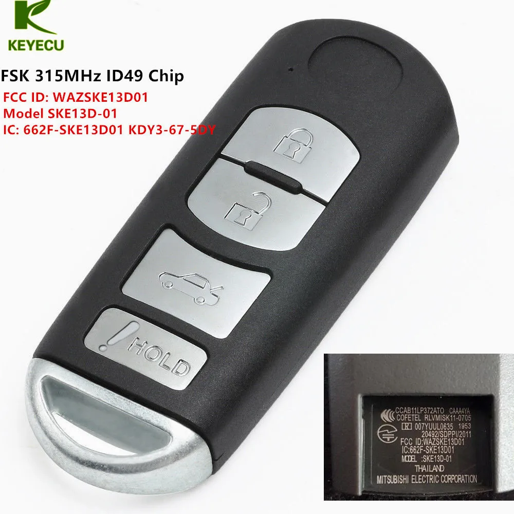Запасной ключ KEYECU для Mazda 3 6 2014 2018 Miata WAZSKE13 315 МГц 4 кнопки дистанционный 2016 2019|Ключ
