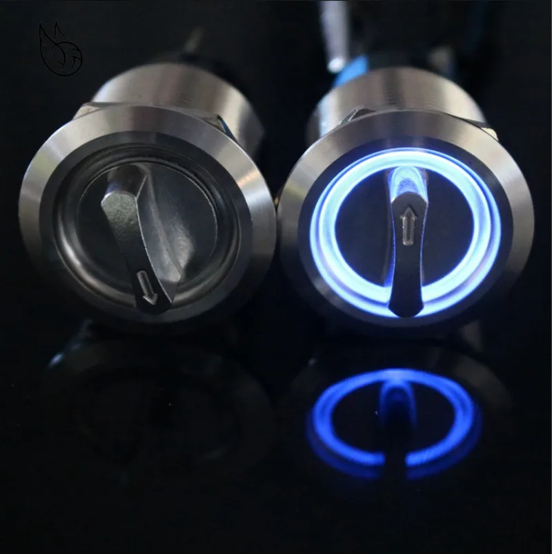 

19mm 2 3 Position Switch Push Button Switch DPDT Illuminated Metal selector Rotary Switch with LED Waterproof Stainless Steel
