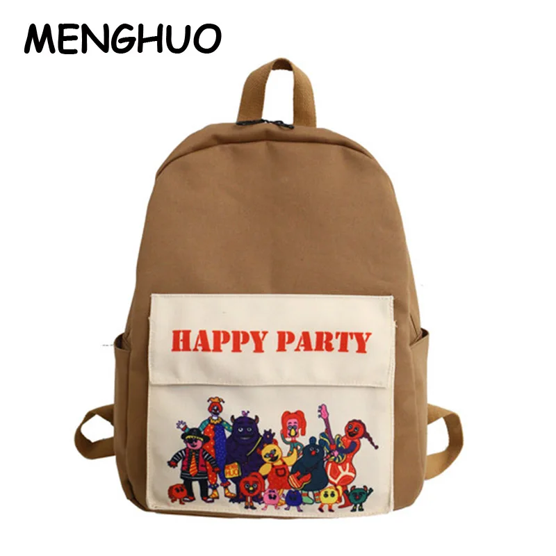 

Menghuo Canvas Ms. Backpack New Cute Print Bag High Quality Mochila Escolar Girl Backpack Teen