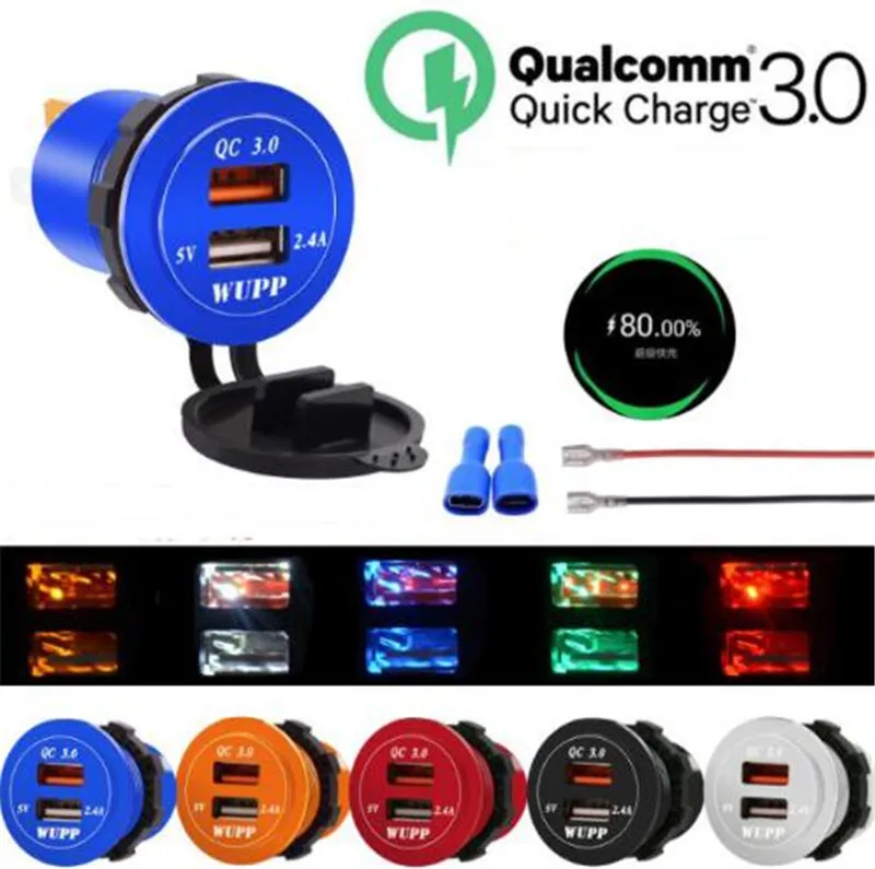 

WUPP Car Quick Charger QC 3.0 Power Adapter Dual USB Vehicle DC 12 V-24 V Cigarette Socket Lighter 2 port