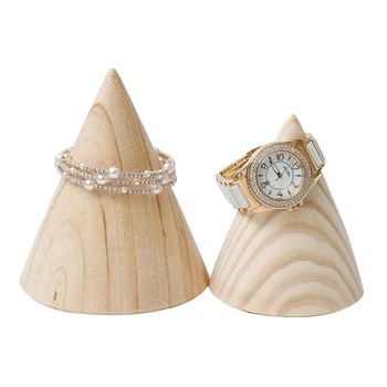 

9.2 x 8cm Unfinished Cone Wooden Bracelet Watch Jewelry Display Stand Holder Organizer