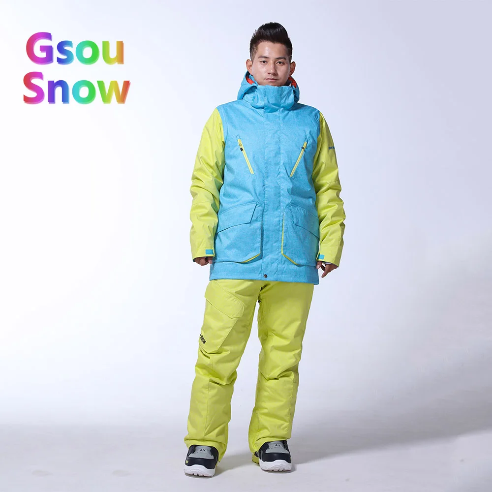 Gsou Sonw Outdoor Sports Winter Men's Skiing Clothing Snowboarding Sets Warmer Ski Jackets Waterproof Ski Pants Suits - Цвет: 1501 1