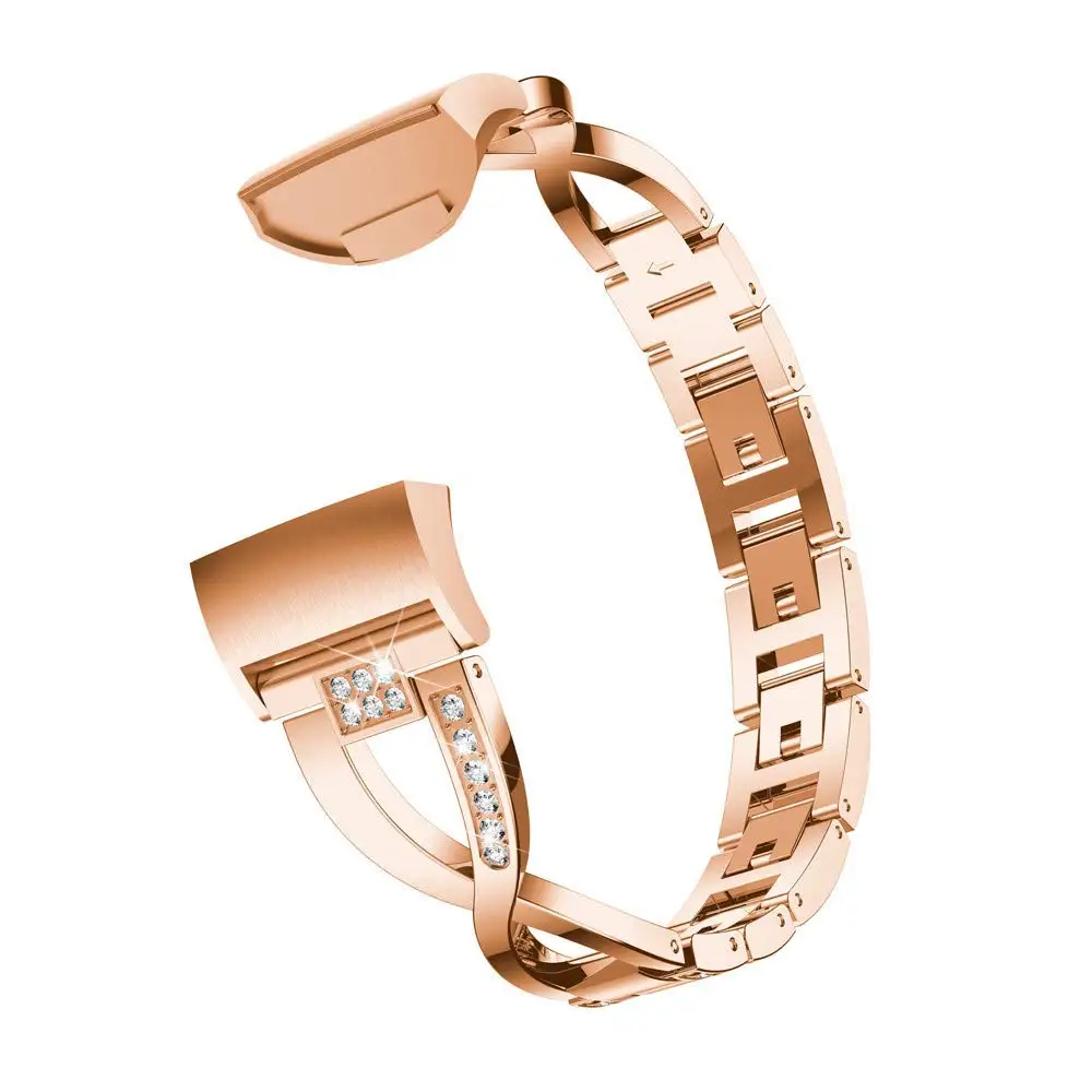 Metal Bands for Fitbit Charge 3 X-Link Metal Bracelets Adjustable Fashion Straps with Rhinestones Stainless Steel 10.26 (1)