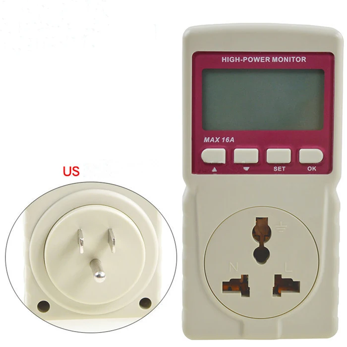 

US Plug LCD Micro Power Meter Analyzer Monitor 16A High-Power Air Conditioning Tester Ammeter Power Monitor