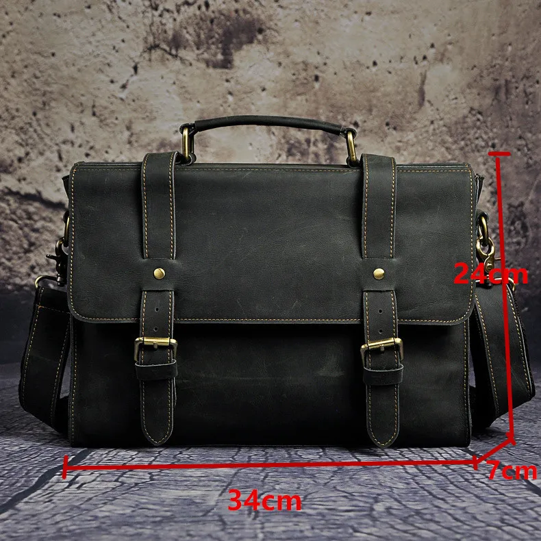 Crazy horse leather men briefcases business 13 inch laptop handbag genuine leather crossbody bag portable shoulder messenger bag